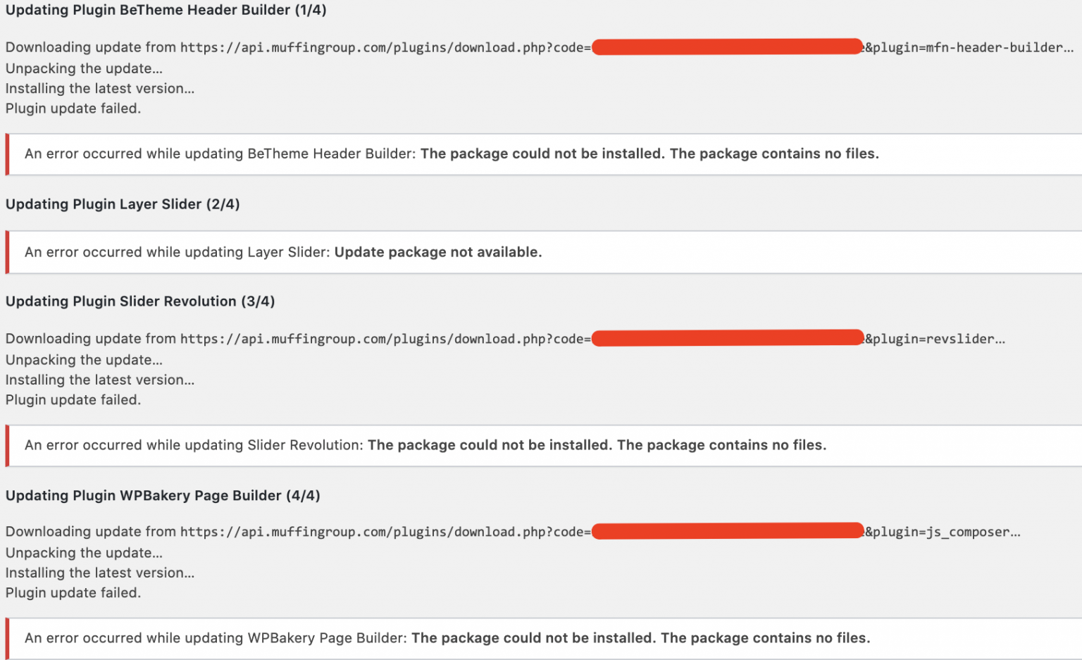 “The package could not be installed. The package contains no files ...